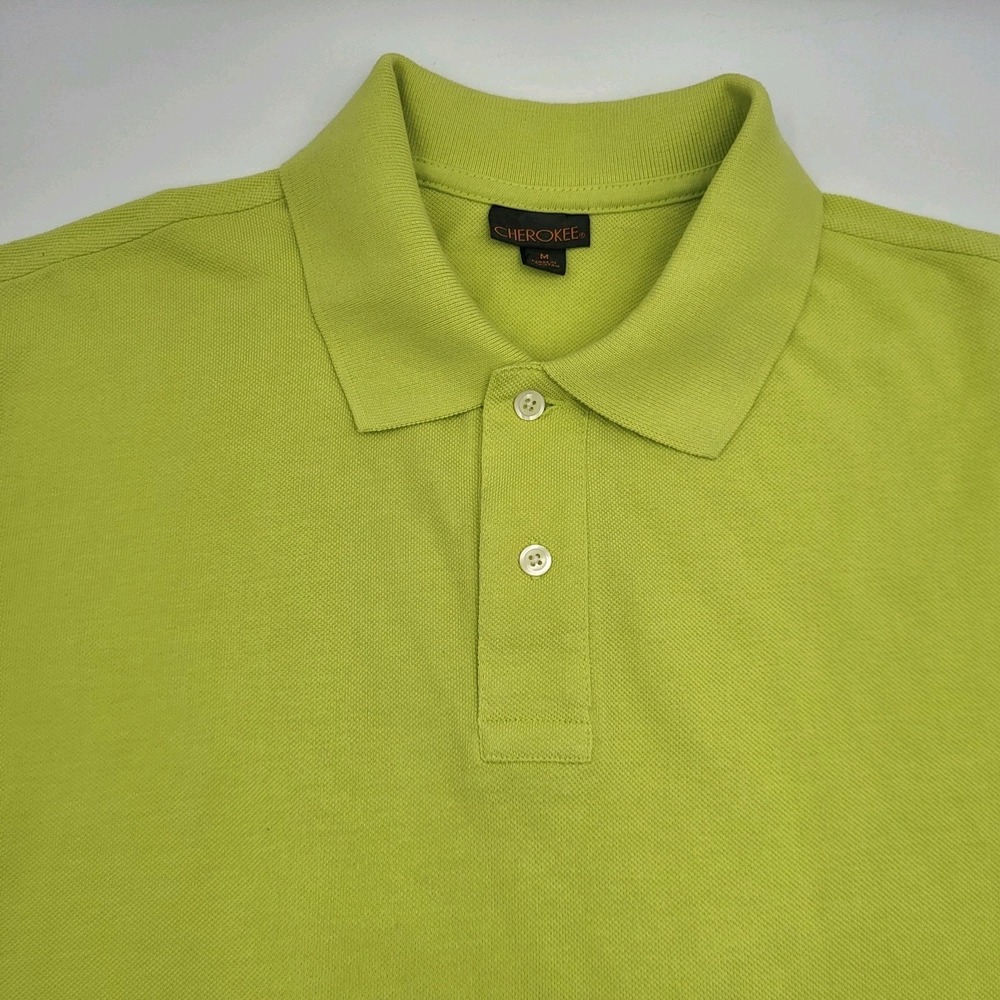 Cherokee Men's Collar Shirt Top Medium Yellow Green Short Sleeve